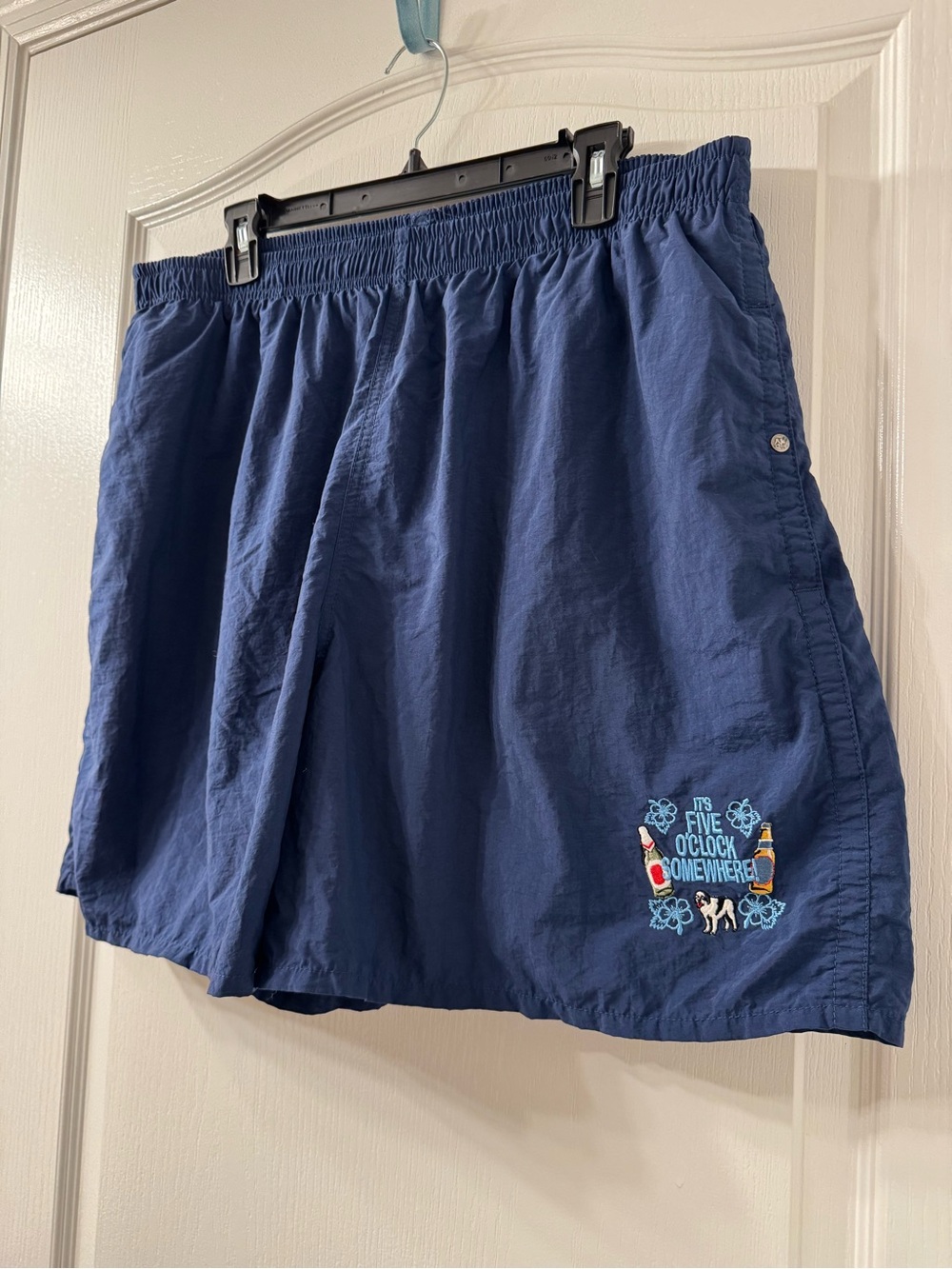 Big Dogs Navy Swim Trunks with Beach Embroidery